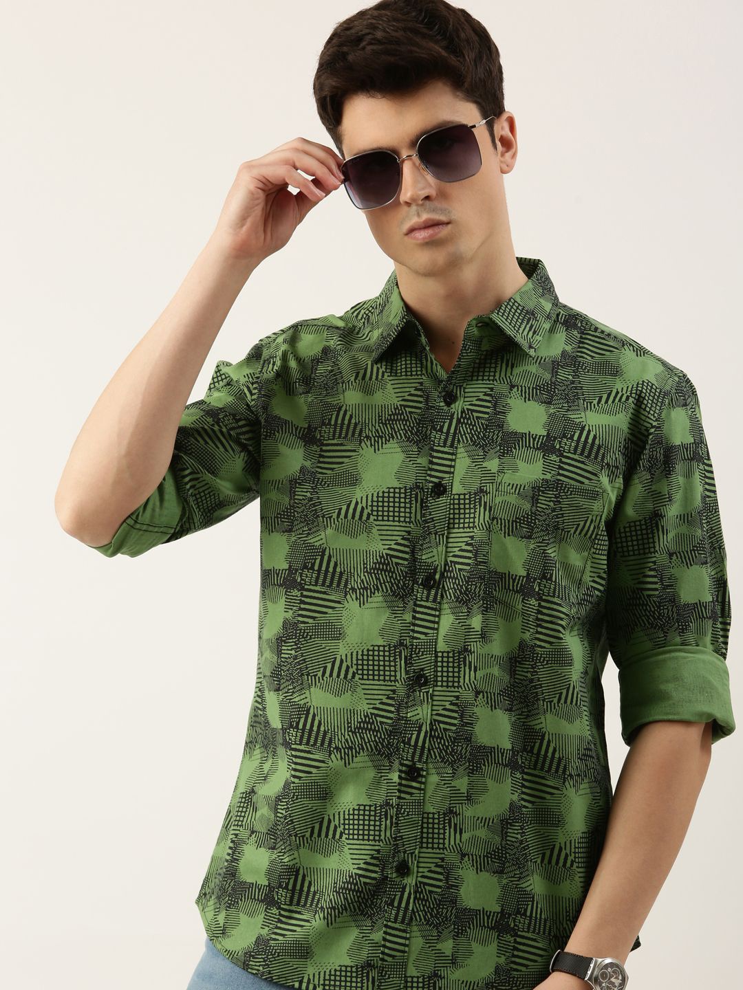 

Metronaut Men Spread Collar Abstract Printed Cotton Casual Shirt, Green