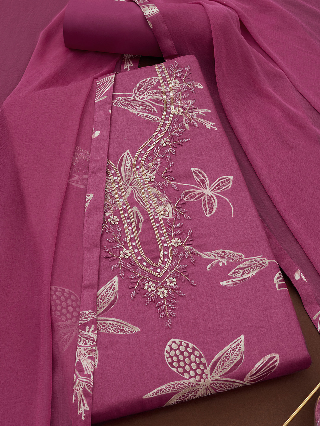 

Soch Floral Embroidered Beads And Stones Unstitched Dress Material, Purple