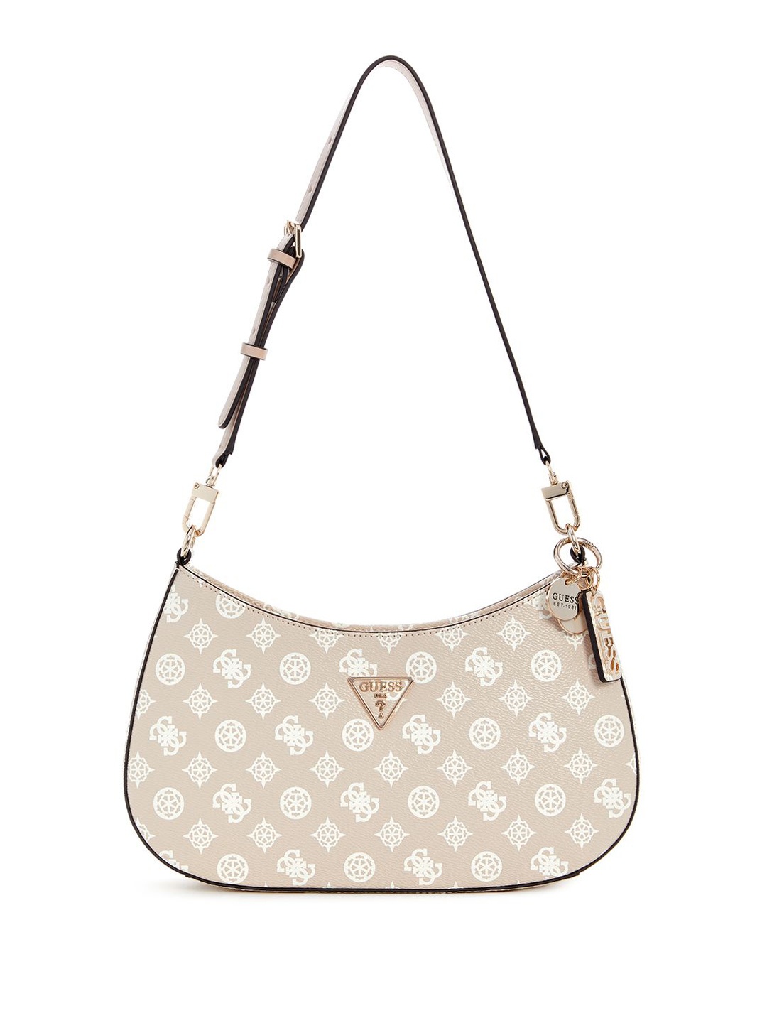 

GUESS Women Brand Logo Printed Structured Shoulder Bag, Beige