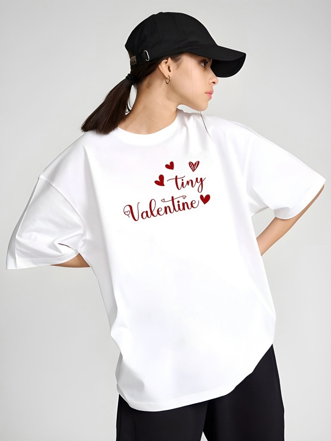 

SZN Women Typography Printed Round Neck Cotton Oversized T-shirt, White