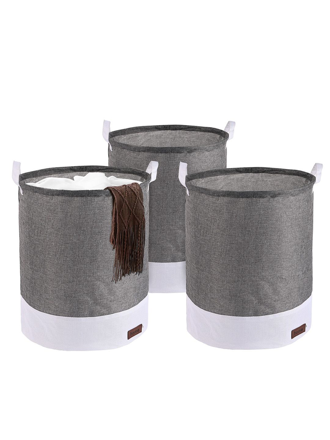 

Kuber Industries Grey & White Pack of 3 Foldable Cloth Baskets With Handle - 43 L