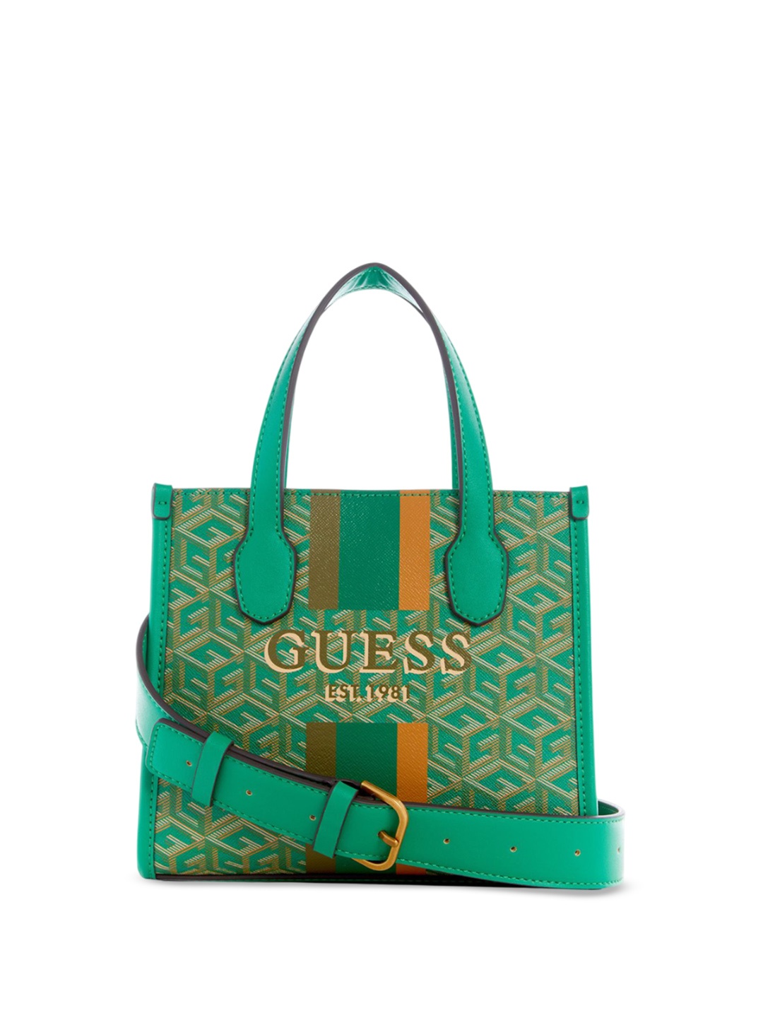 

GUESS Printed PU Structured Tote Bag with Tasselled, Green