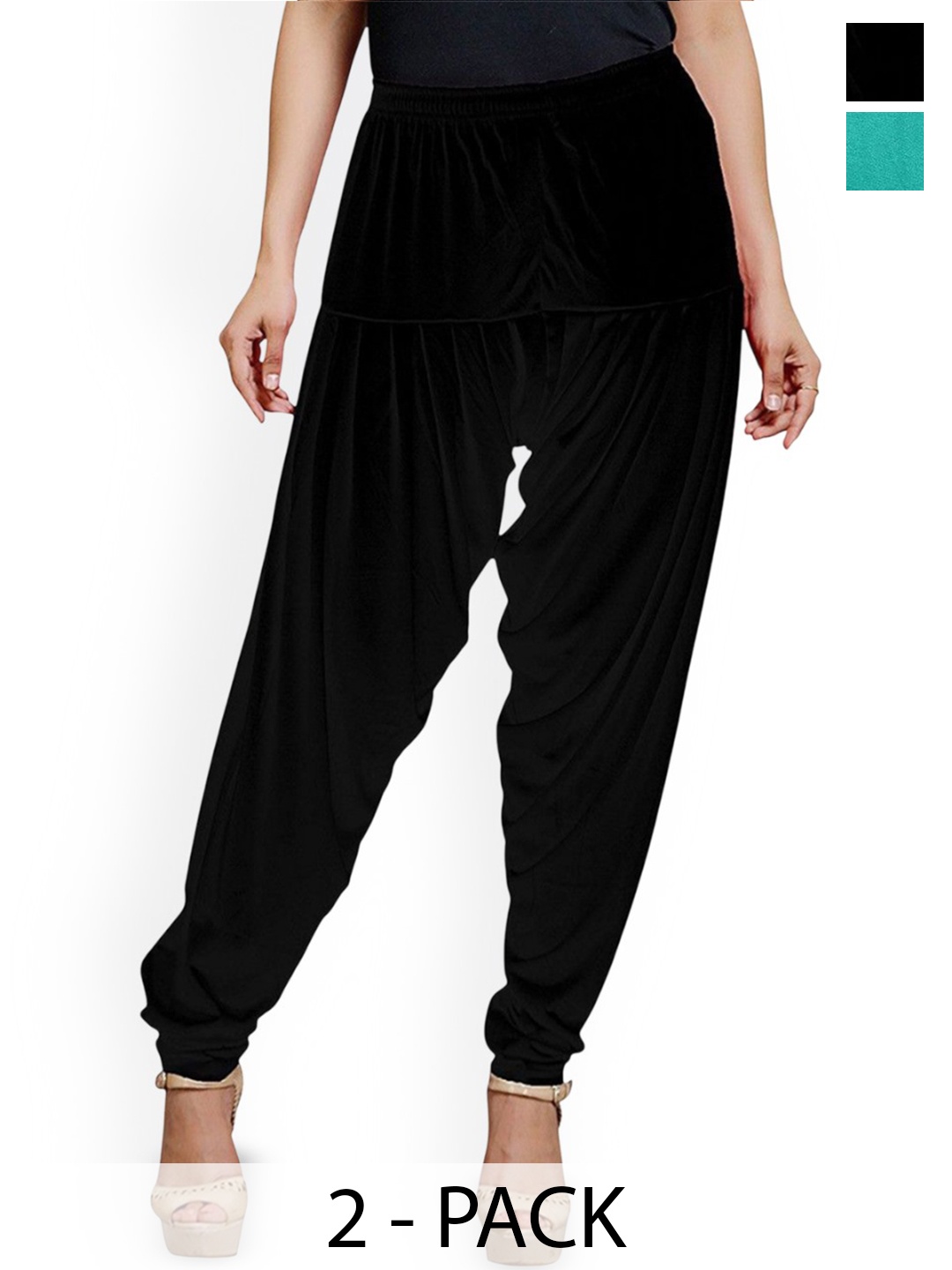 

AFRA GARMENTS Women Pack Of 2 Loose Fit Mid Rise Patiala, Black