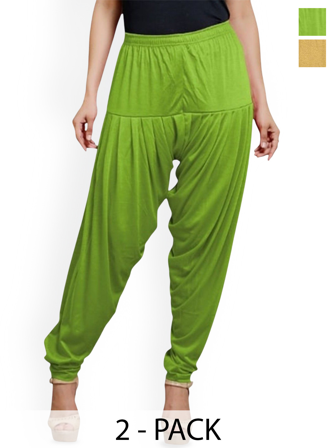 

AFRA GARMENTS Women Plus Size Pack Of 2 Mid-Rise Loose-Fit Patiala, Green