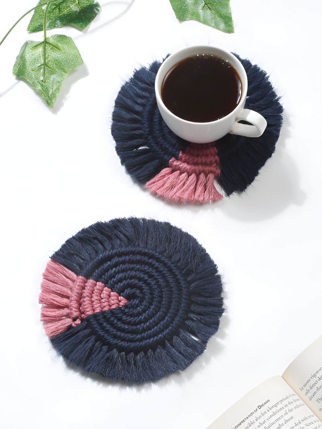 

My Creative Hut Navy Blue & Pink 2Pcs Cotton Round Coasters