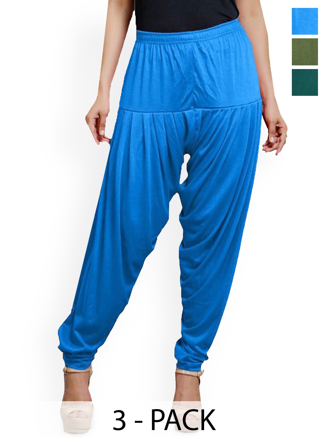 

AFRA GARMENTS Women Pack of 3 Mid-Rise Loose Fit Patiala, Teal