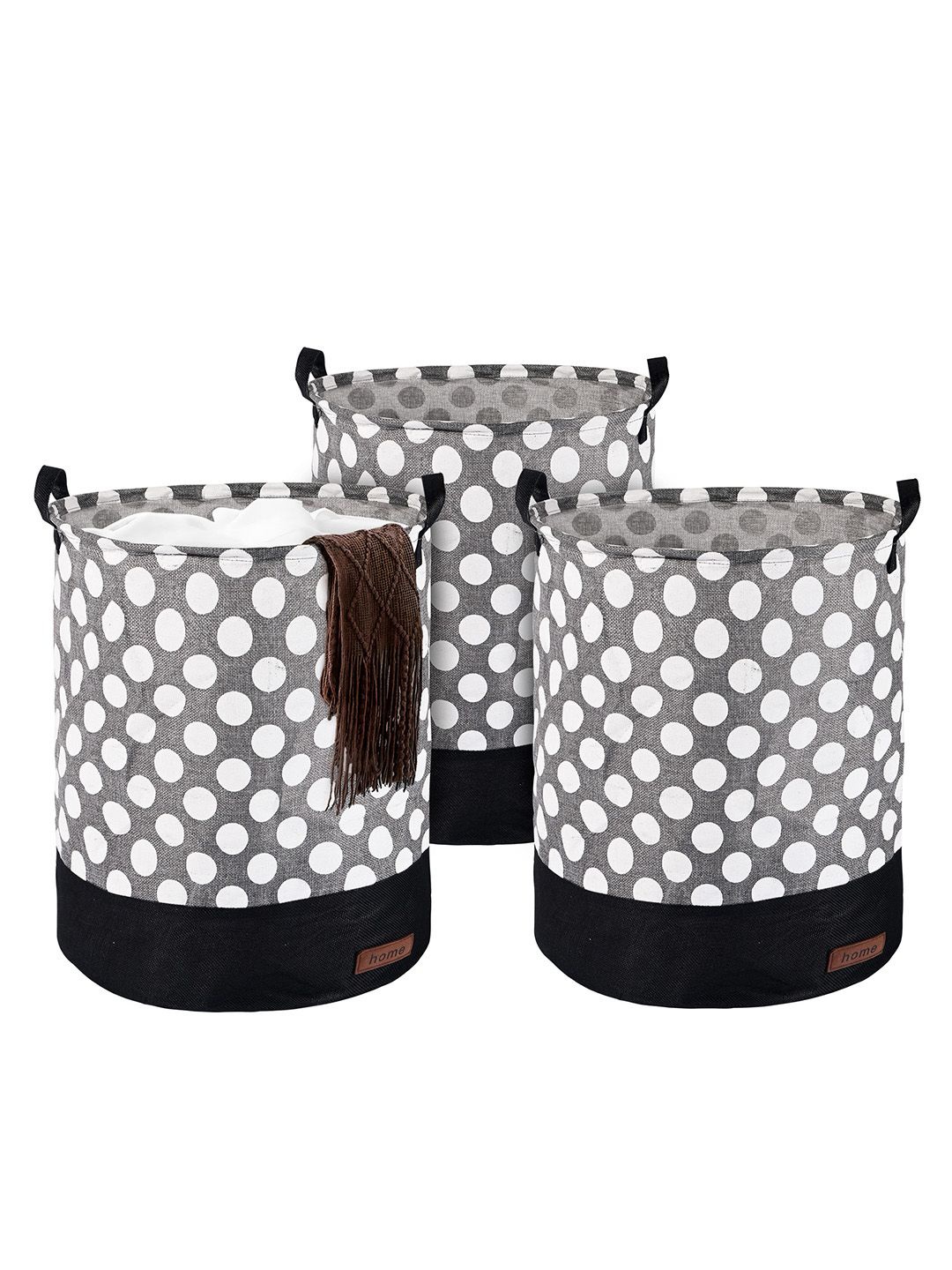 

Kuber Industries Grey & White 3 Pieces Printed Foldable Cloth Basket With Handle - 43 L