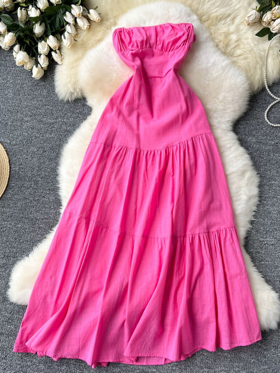 

MADE FOR HER LABEL Shanaya Tube Maxi Backless Pink Dress For Women