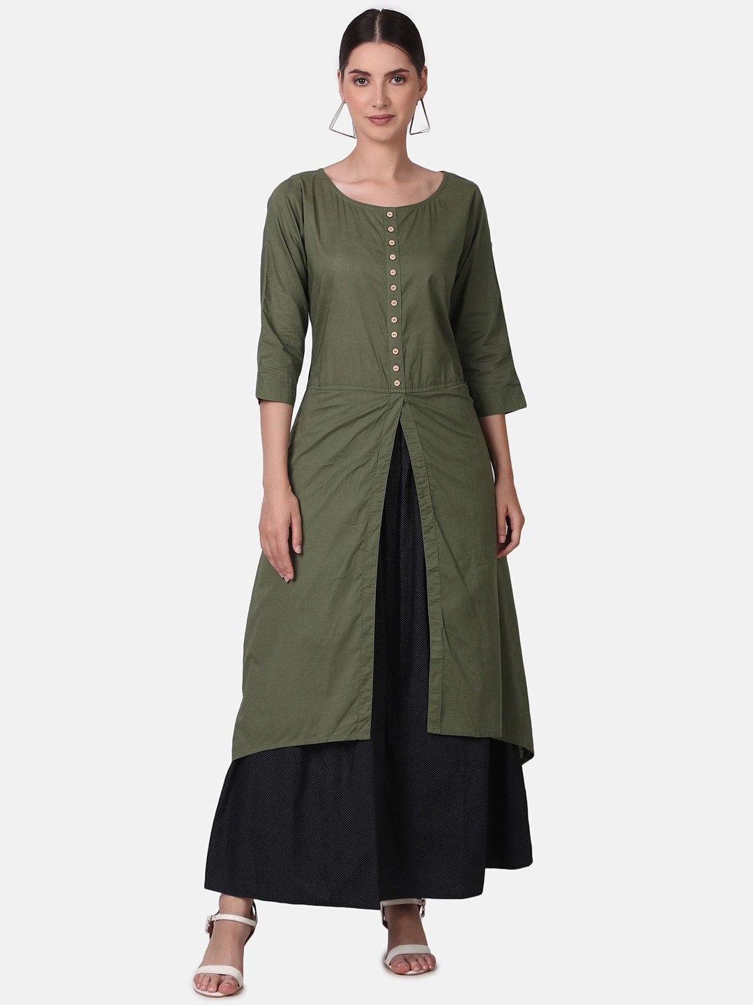 

Pose india Women A-Line Cotton Maxi Dress, Green