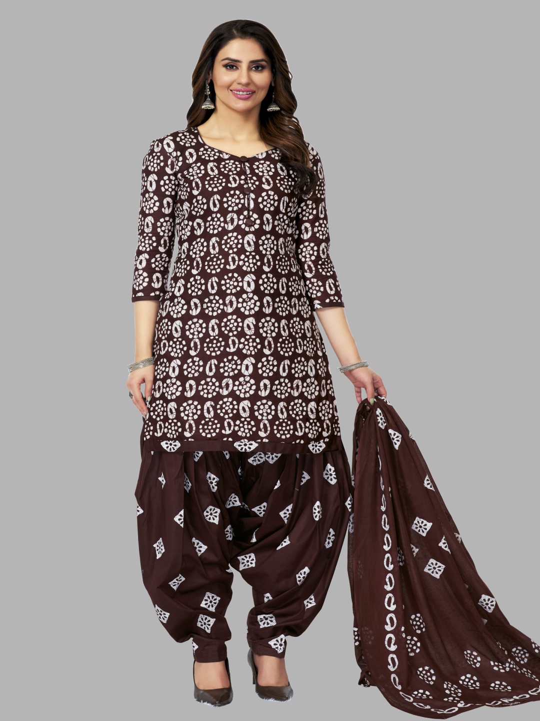

shree jeenmata collection Printed Pure Cotton Unstitched Dress Material, Maroon