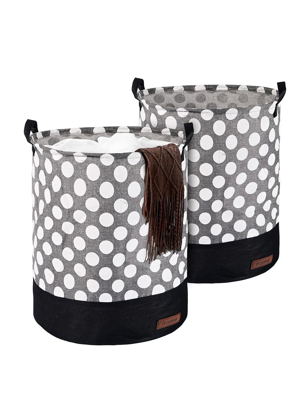 

Kuber Industries Grey & White 2 Pieces Printed Foldable Cloth Basket With Handle - 43 L