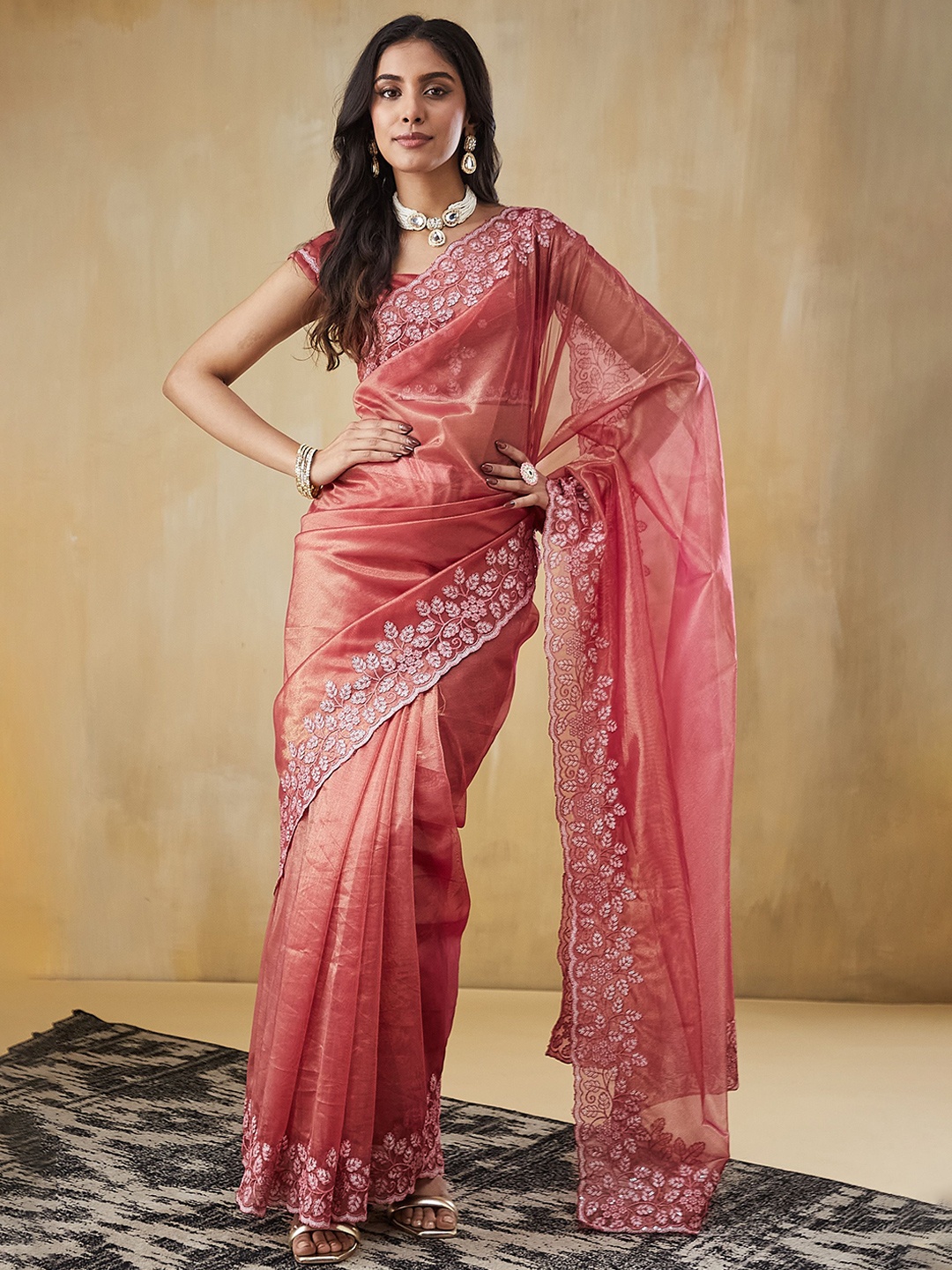 

RACHNA Embroidered Ready to Wear Saree, Pink