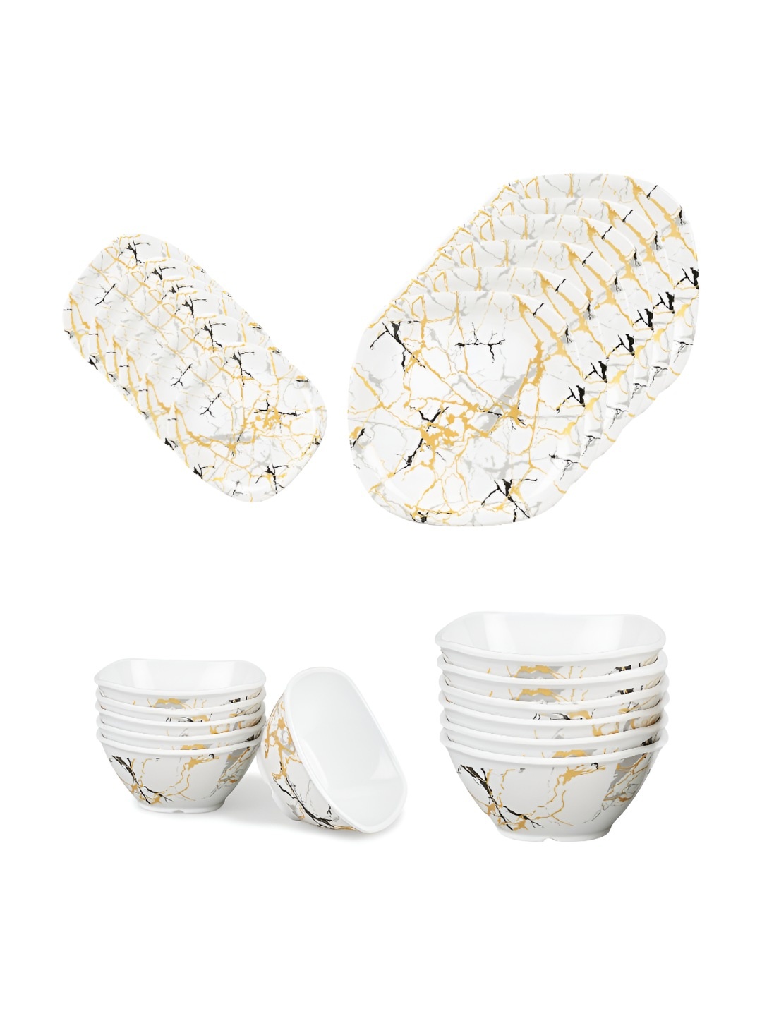 

Bataniya White and Yellow 24 Pieces Abstract Printed Melamine Dinner Set