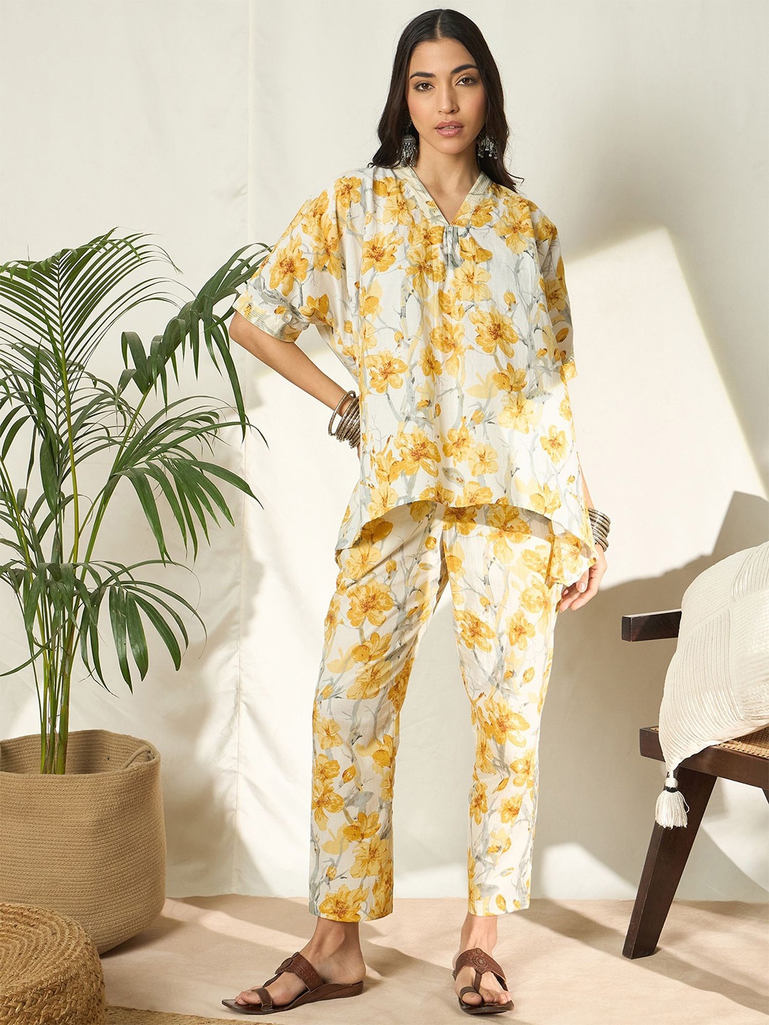 

Bandia Floral Printed Tunic With Trousers Co-Ords, Yellow