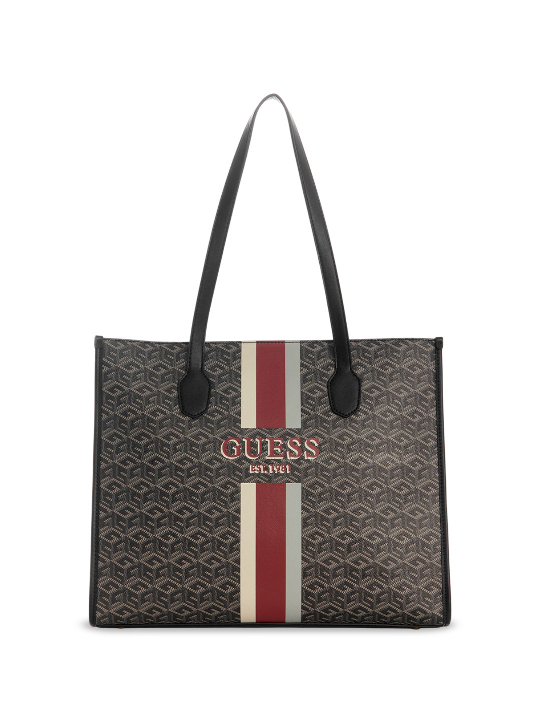 

GUESS Printed PU Shopper Tote Bag with Tasselled, Grey
