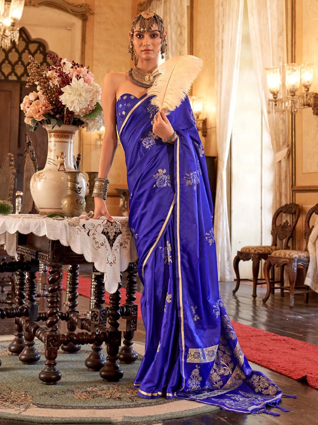 

Mitera Woven Design Zari Satin Banarasi Saree, Navy blue