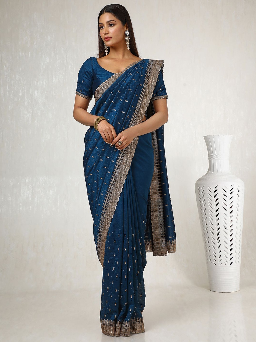 

Soch Embellished Beads and Stones Tussar Saree, Blue