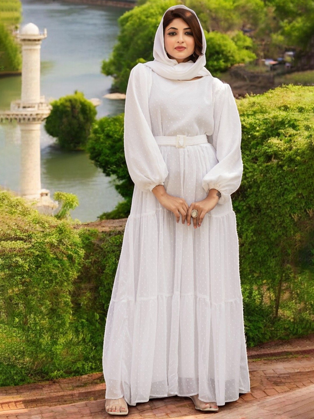 

SARINKU Women Self Design Fit & Flare Maxi Dress, White