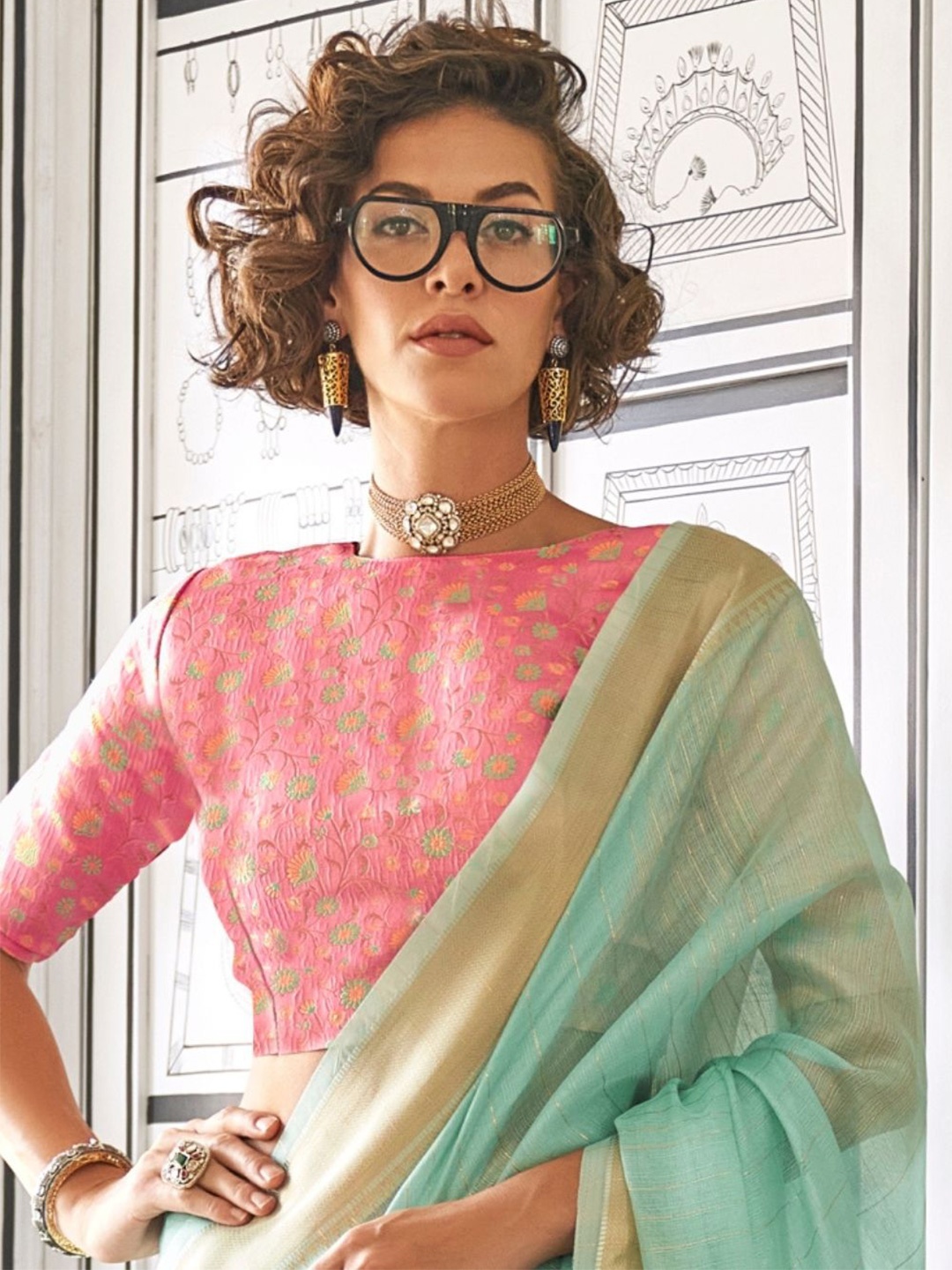 

BLENDIFY Woven Design Zari Pure Chiffon Banarasi Saree, Teal