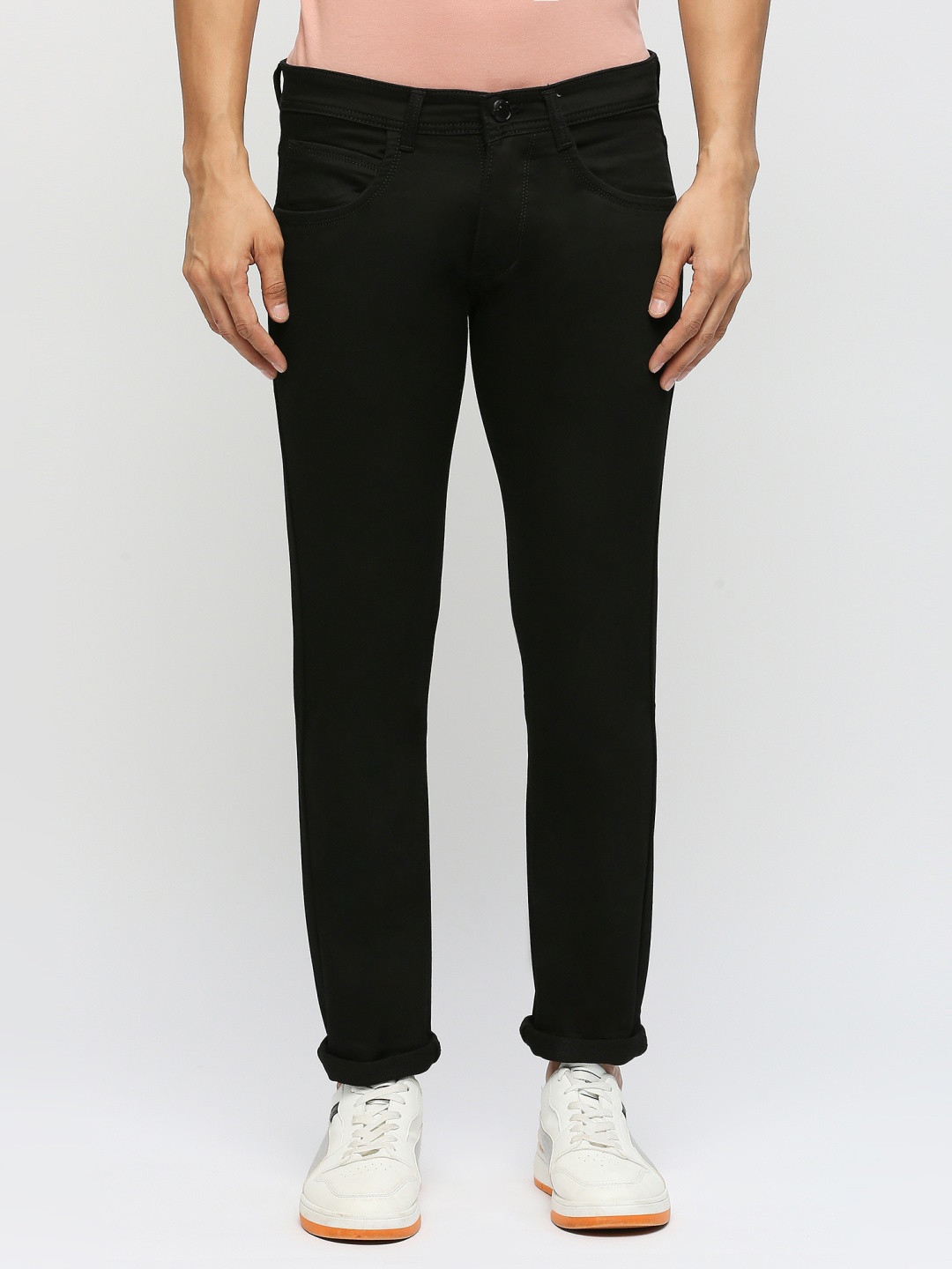 

TCI Men Slim Fit Mid-Rise Cotton Jeans, Black