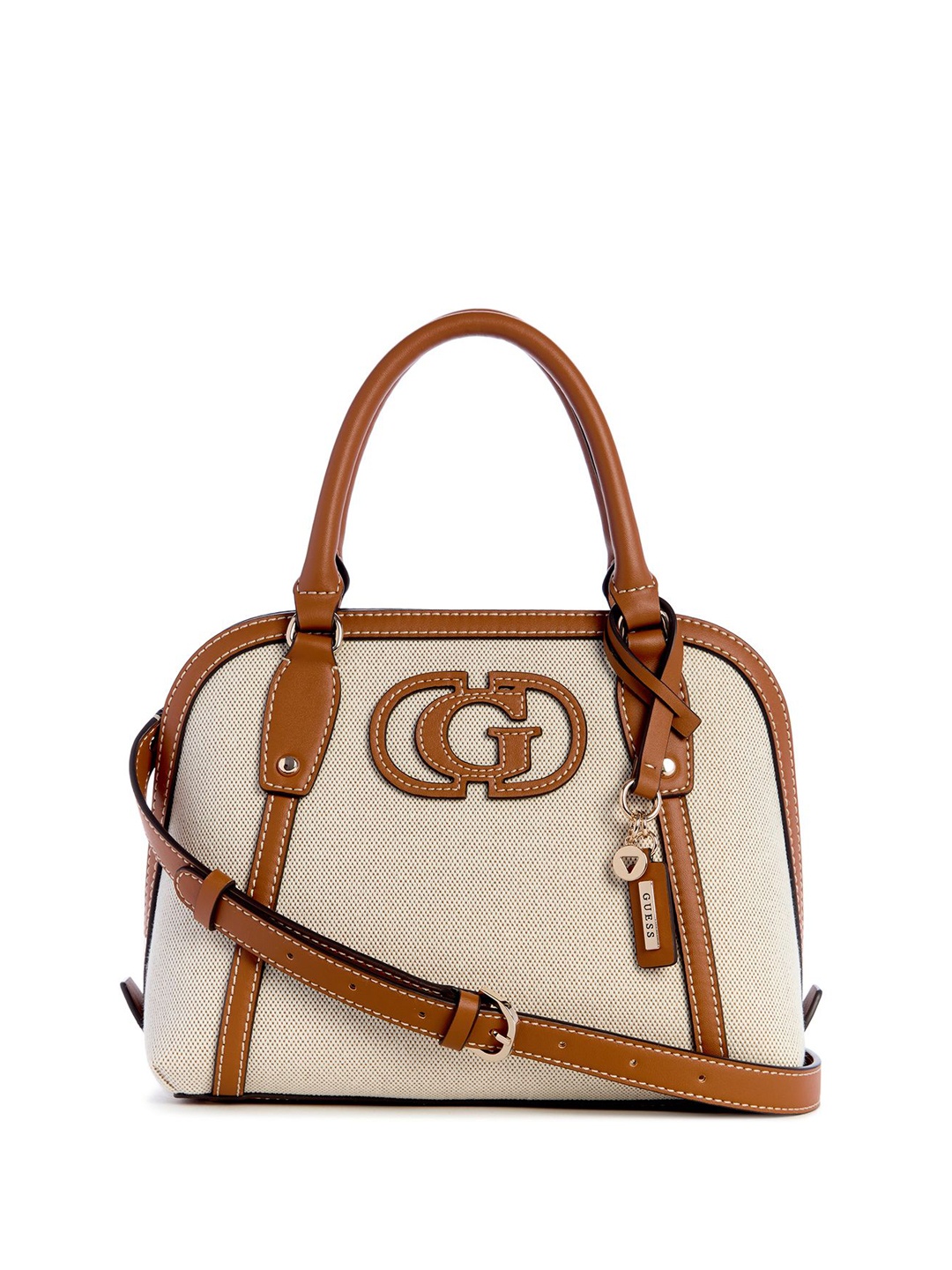 

GUESS Women Textured Structured Cotton Handheld Bag, Beige