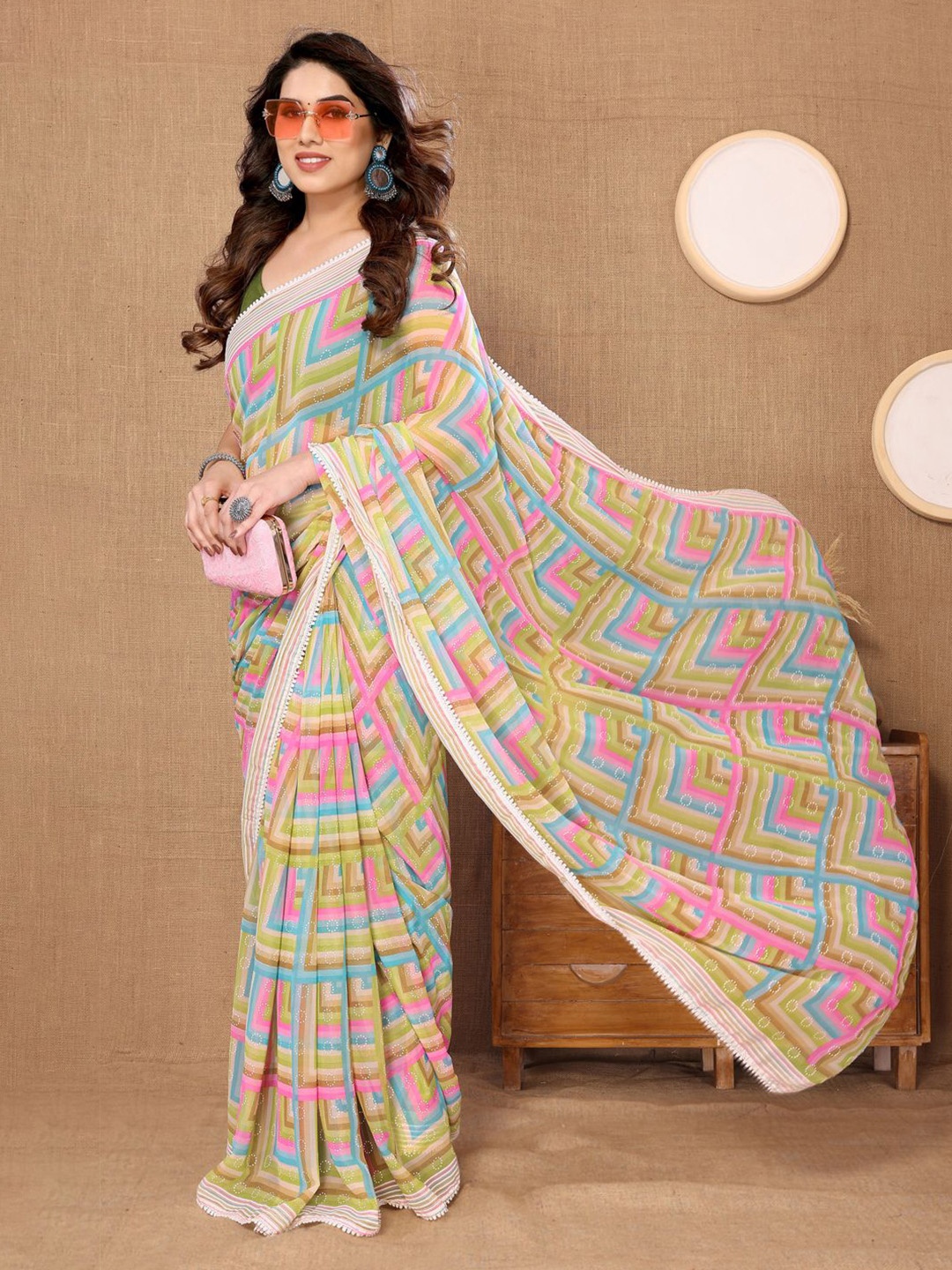 

DIVASTRI Bandhani Embroidered Ready to Wear Mysore Silk Saree, Green