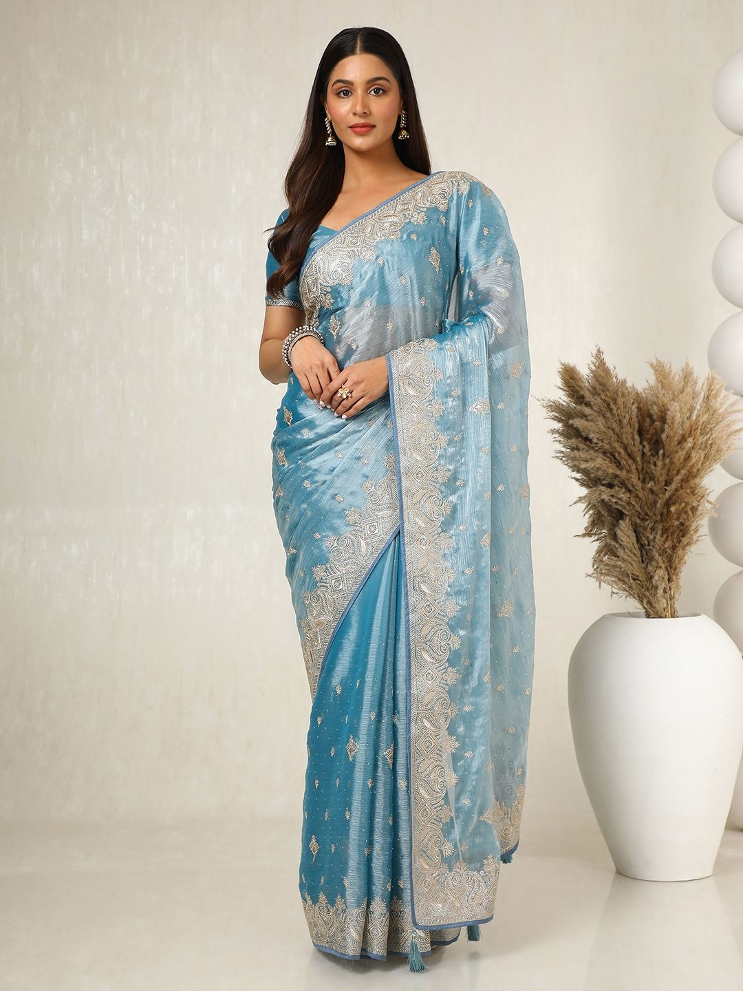 

Soch Floral Beads and Stones Saree, Blue