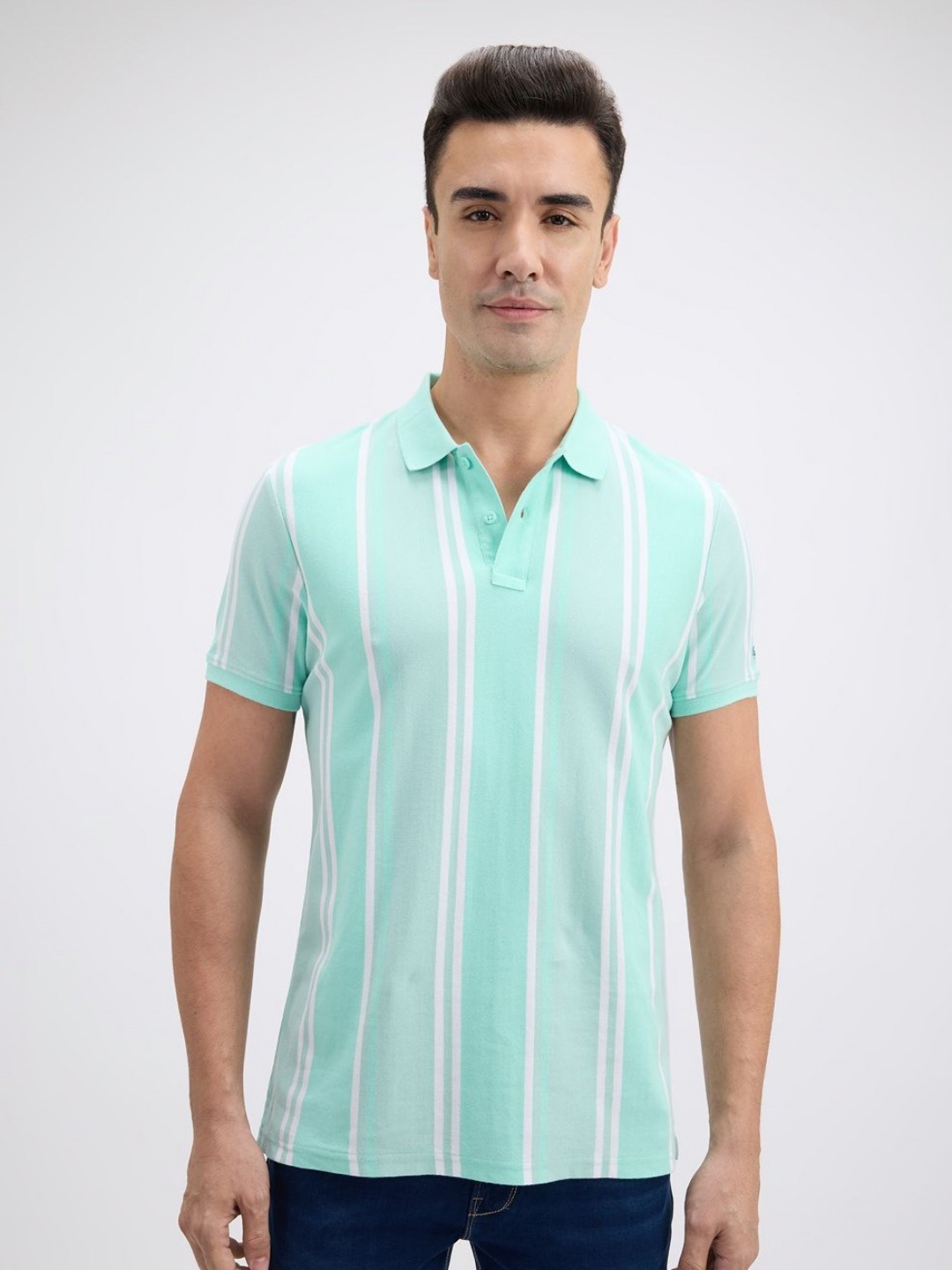 

Pepe Jeans Men Striped Polo Collar Pockets Slim Fit T-shirt, Green