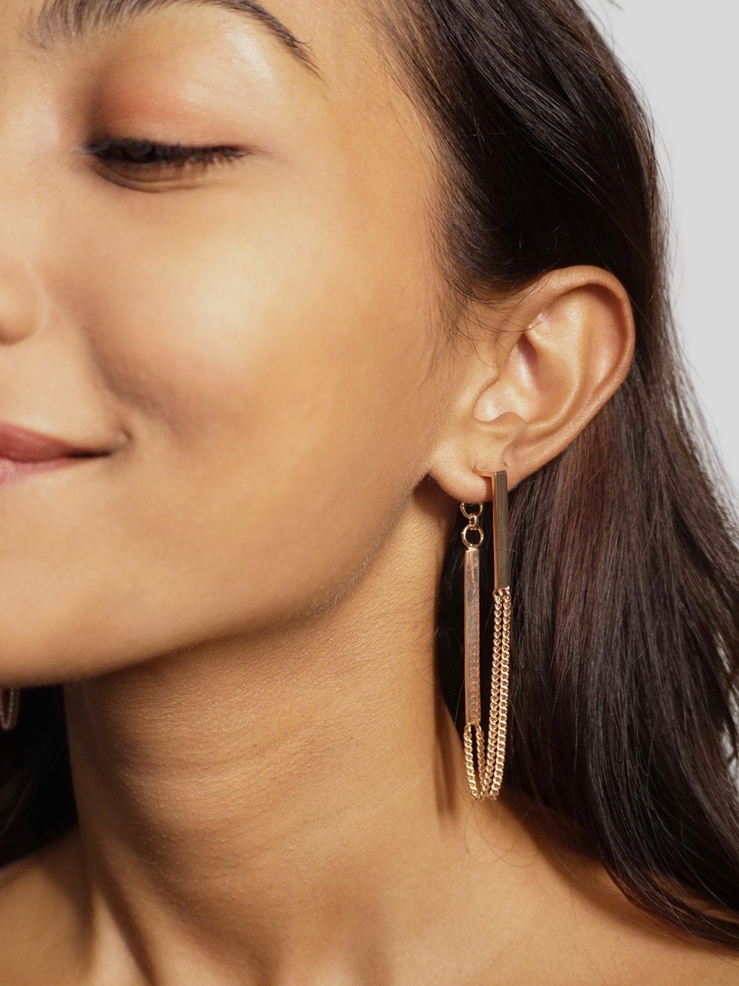 

House of Pehr Rose Gold Plated Chain Earrings Stylish Jewellery