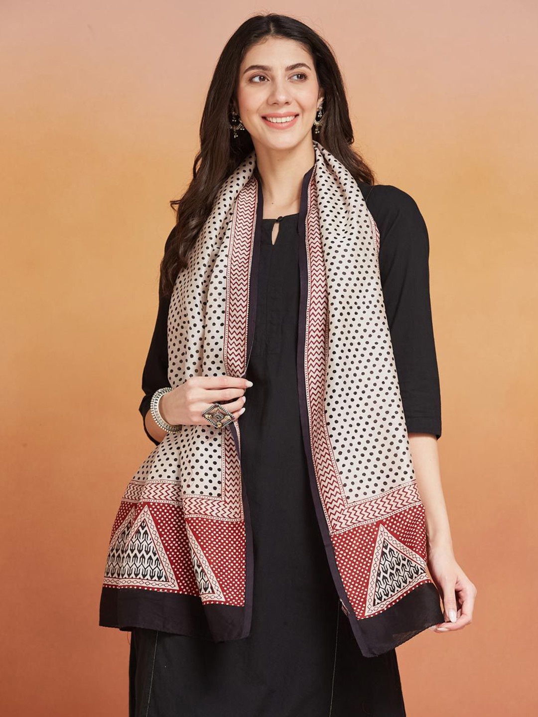

Fabindia Women Printed Cotton Stole, Beige