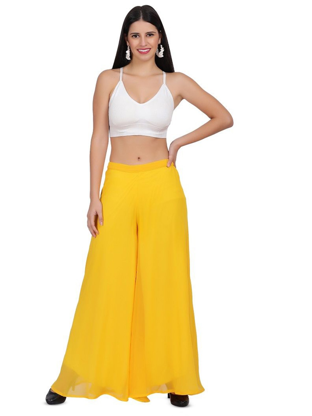 

Warsian Women Flared Georgette Palazzo, Yellow