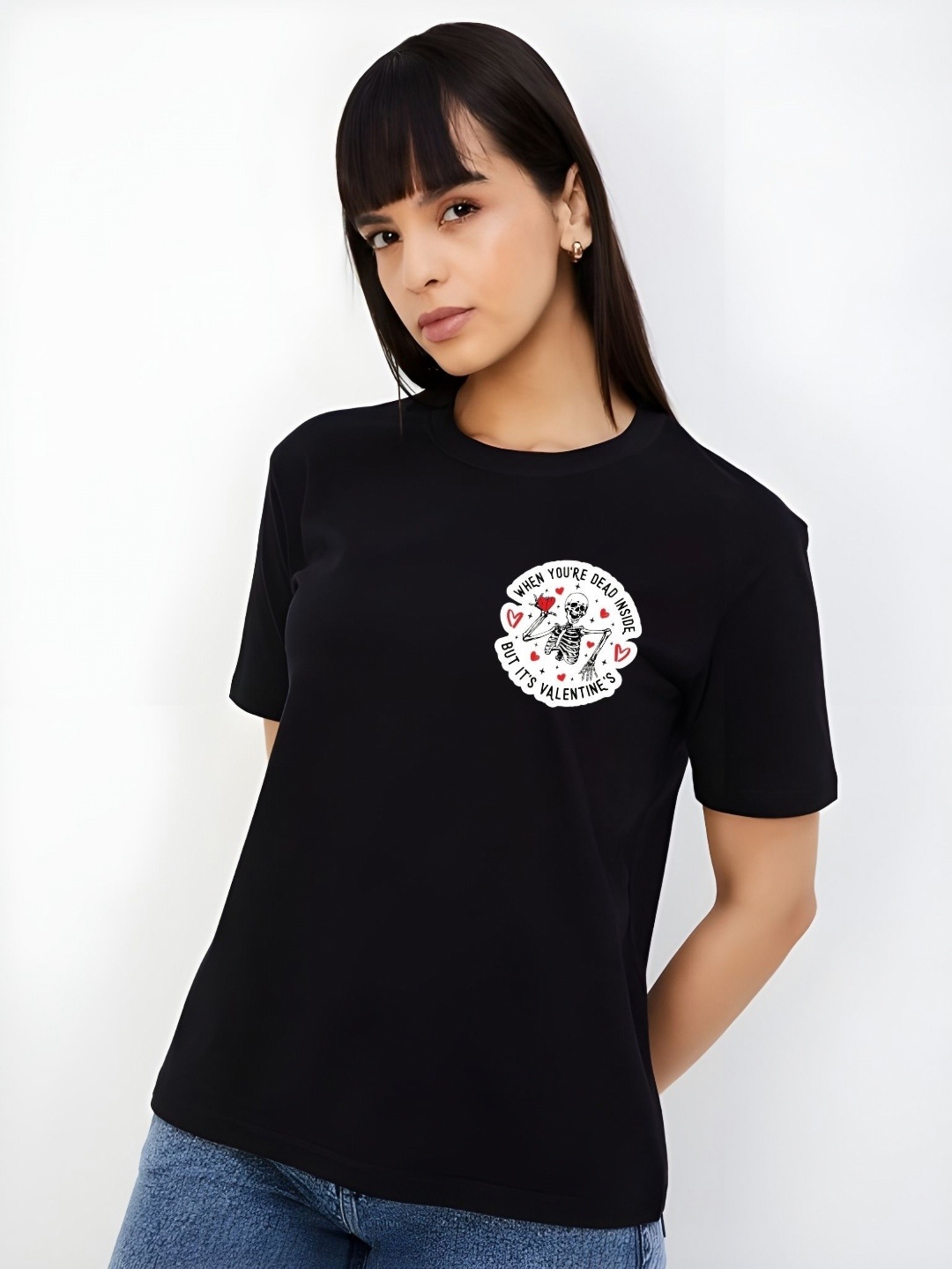 

SZN Women Graphic Printed Round Neck Cotton T-shirt, Black