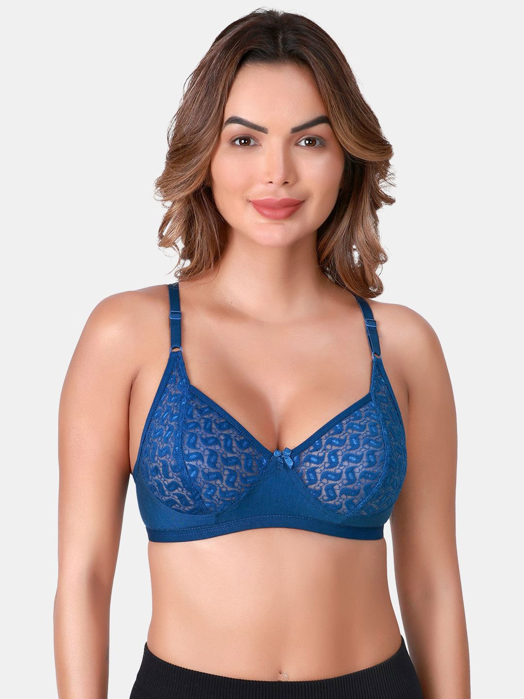 

SKDREAMS Women Net Non Padded Non-Wired Full Coverage Cotton Bra, Blue