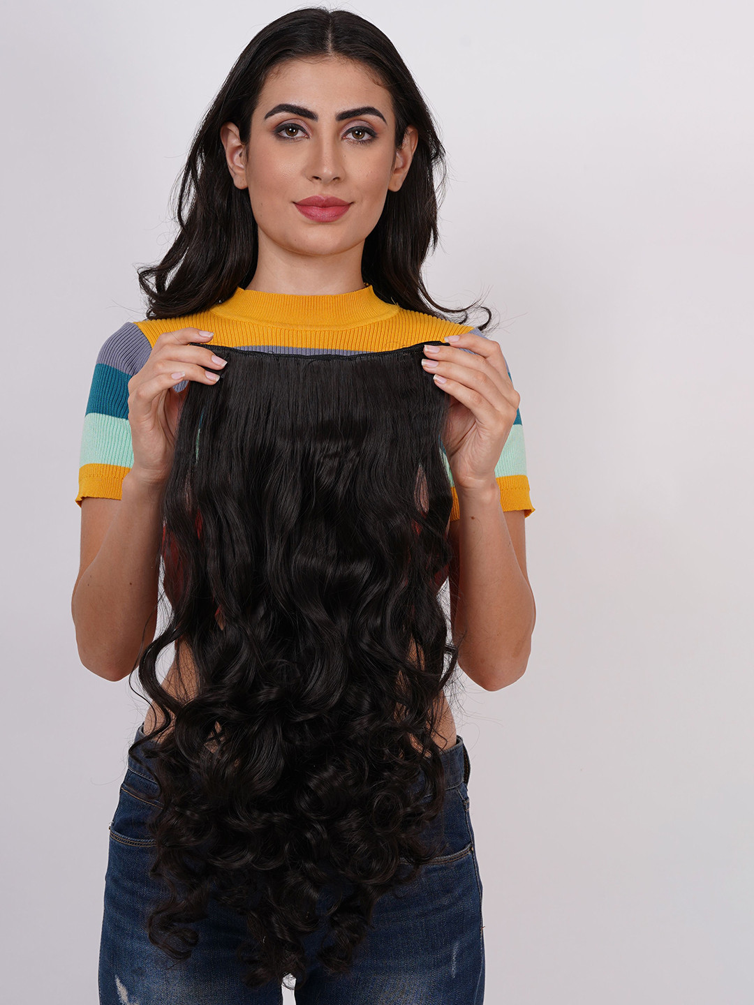 

vister Wavy Clip-In Hair Extension- Black - 20 Inch