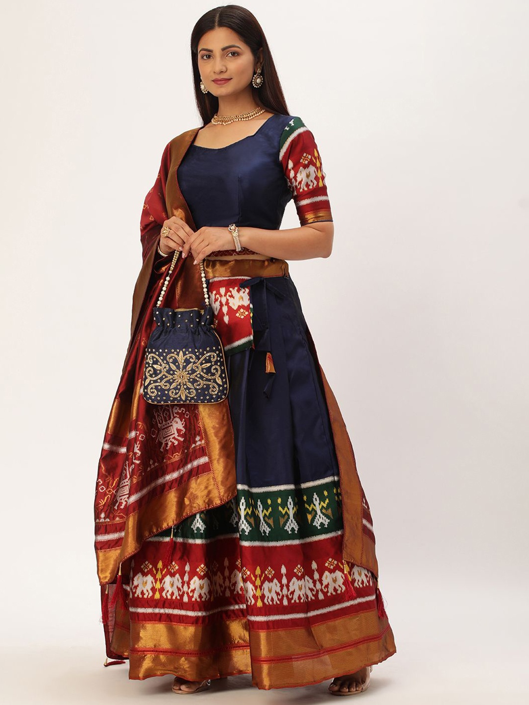 

MAGMINA Unstitched Woven Design Lehenga With Blouse & Dupatta, Blue