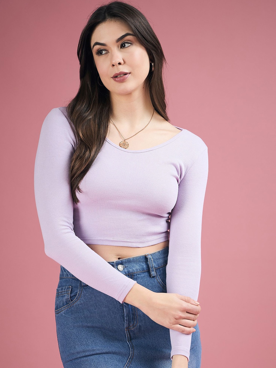 

DressBerry Women Round Neck Tank Crop Top, Lavender