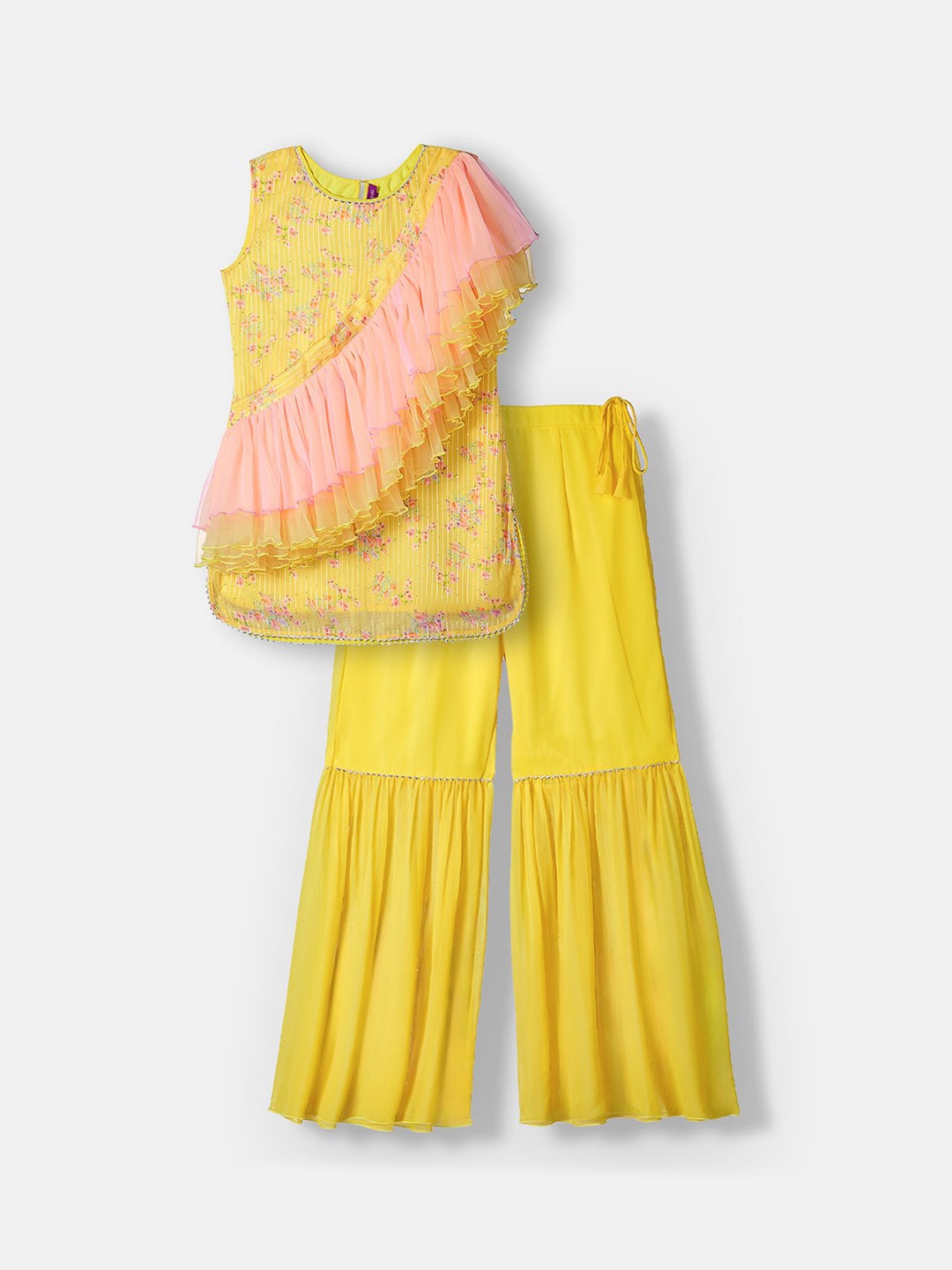 

BAESD Girls Floral Regular Kurta with Palazzos & With Dupatta, Yellow