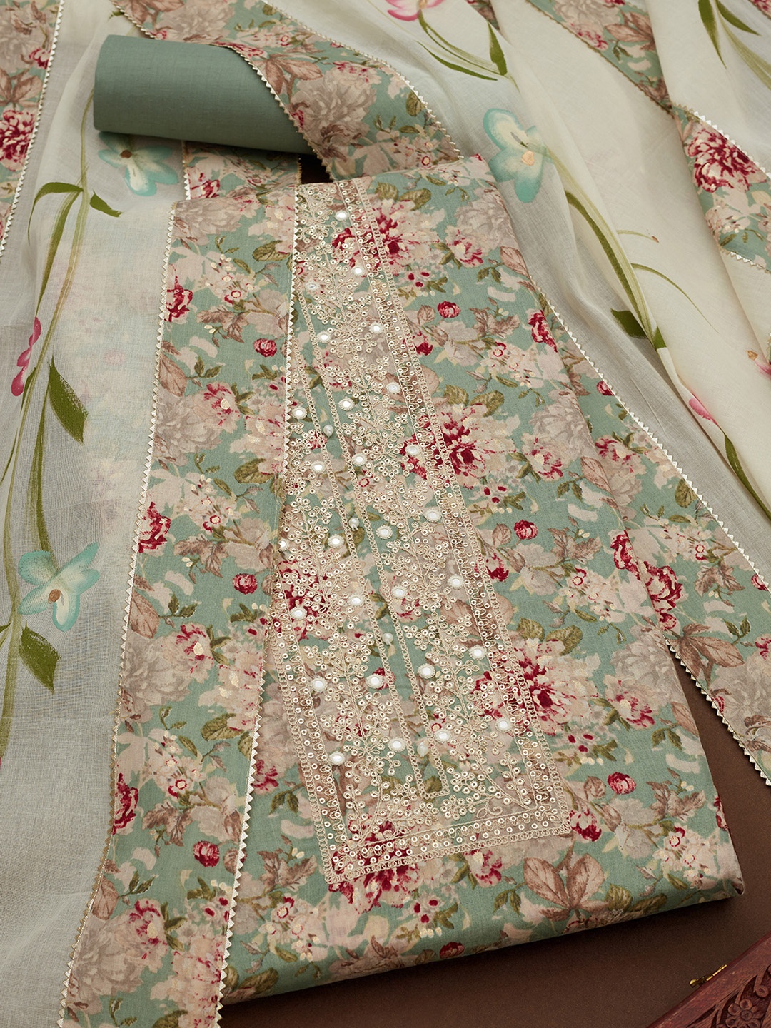

Soch Floral Printed Embroidered Sequinned Unstitched Dress Material, Green