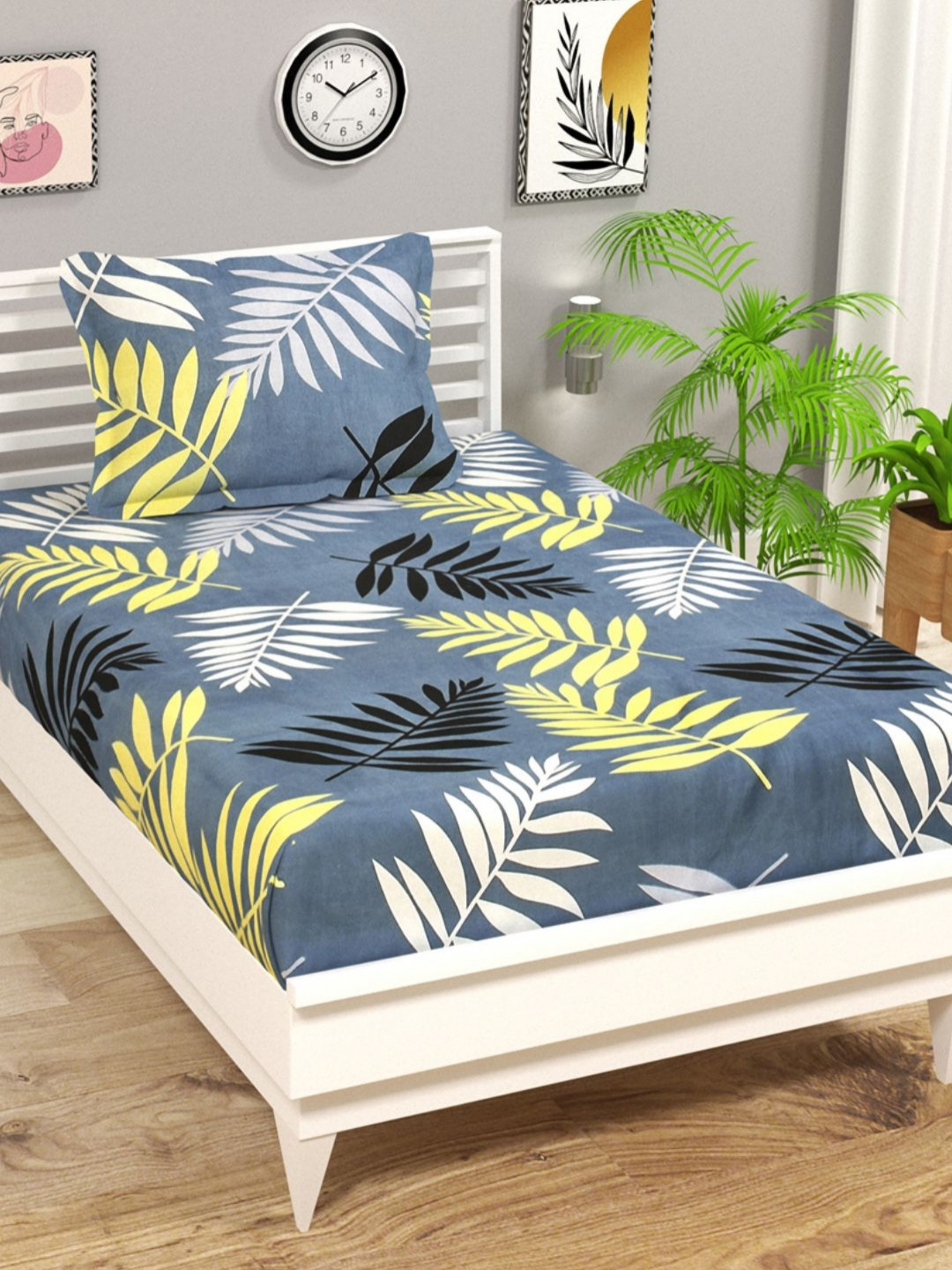 

bsb home Aspire Grey Floral Printed Microfiber 144 TC Single Bedsheet Set 2.28m x 1.52 m