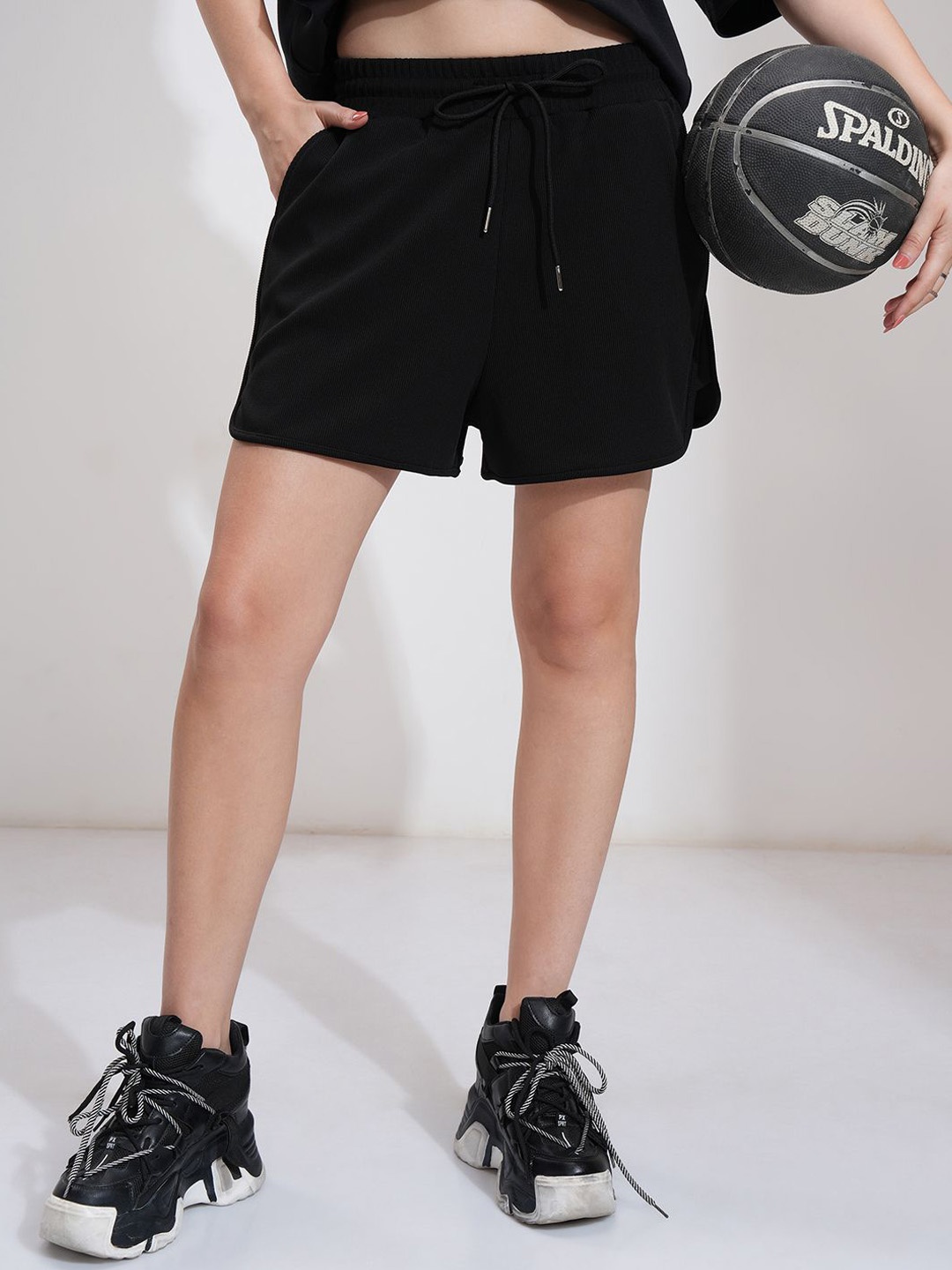 

Tokyo Talkies Women Solid Mini Shorts, Black