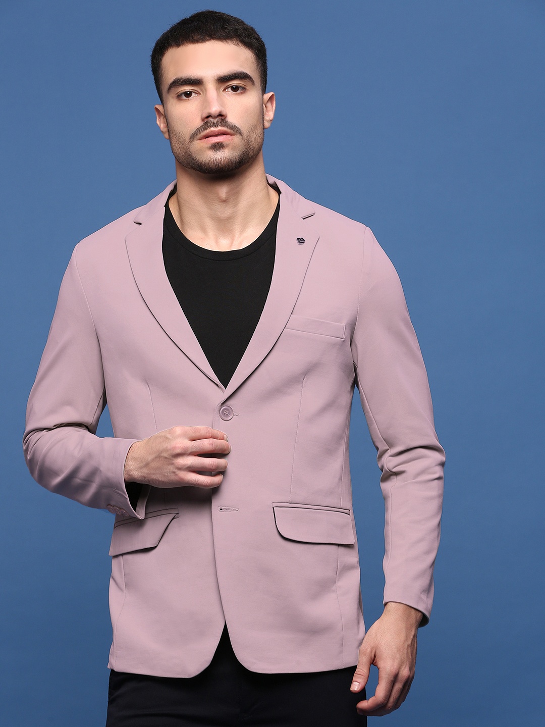 

SHOWOFF Notched Lapel Slim-Fit Cotton Single-Breasted Blazer, Mauve