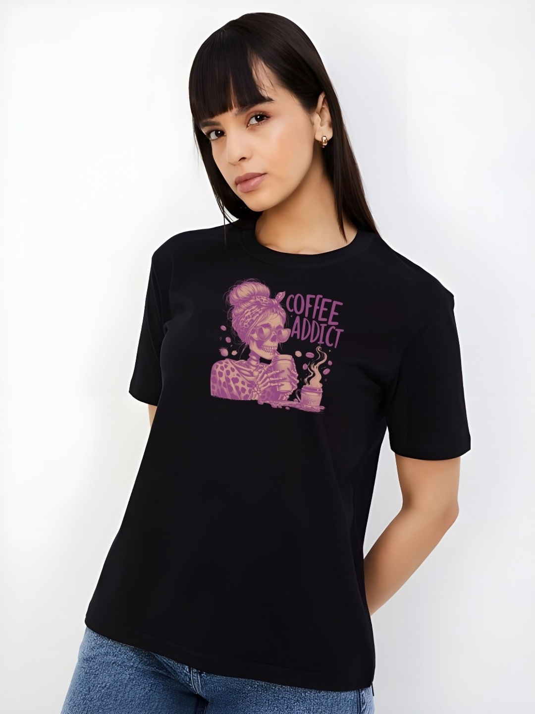 

SZN Women Graphic Printed Round Neck Cotton T-shirt, Black
