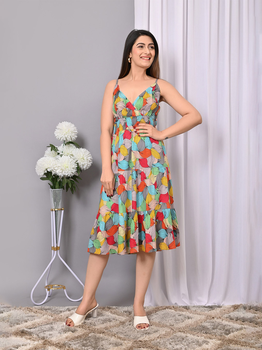 

IQRAAR Women Printed Fit & Flare Dress, Pink