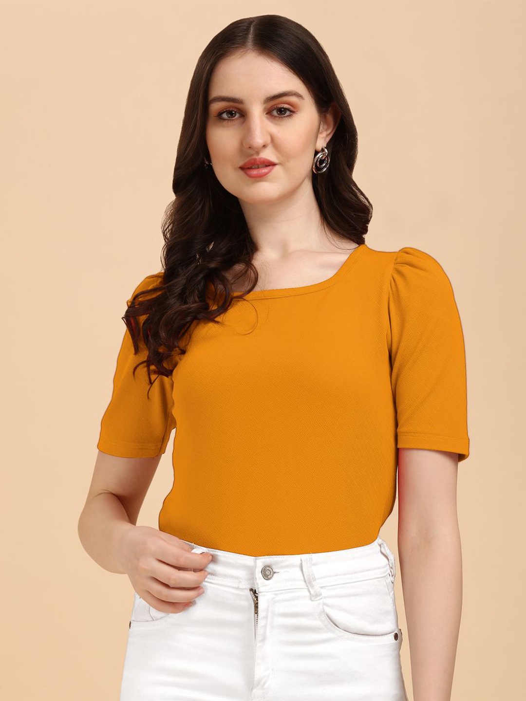 

CORSICA Women Square Neck Fitted Top, Mustard