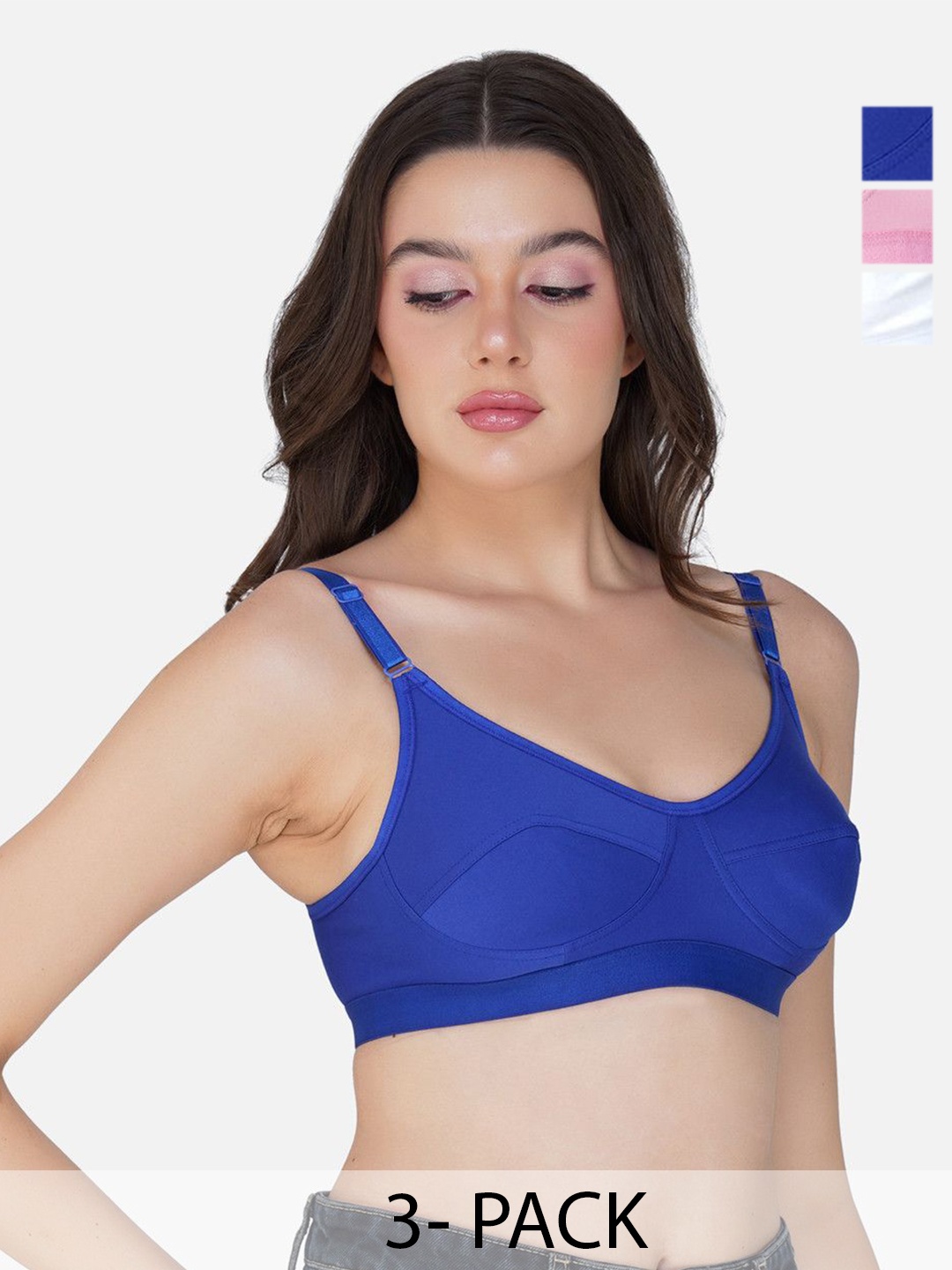 

Teenager Pack of 3 Women Breathable Fabric Seamless Proper Fit All Day Comfort Bra, Blue