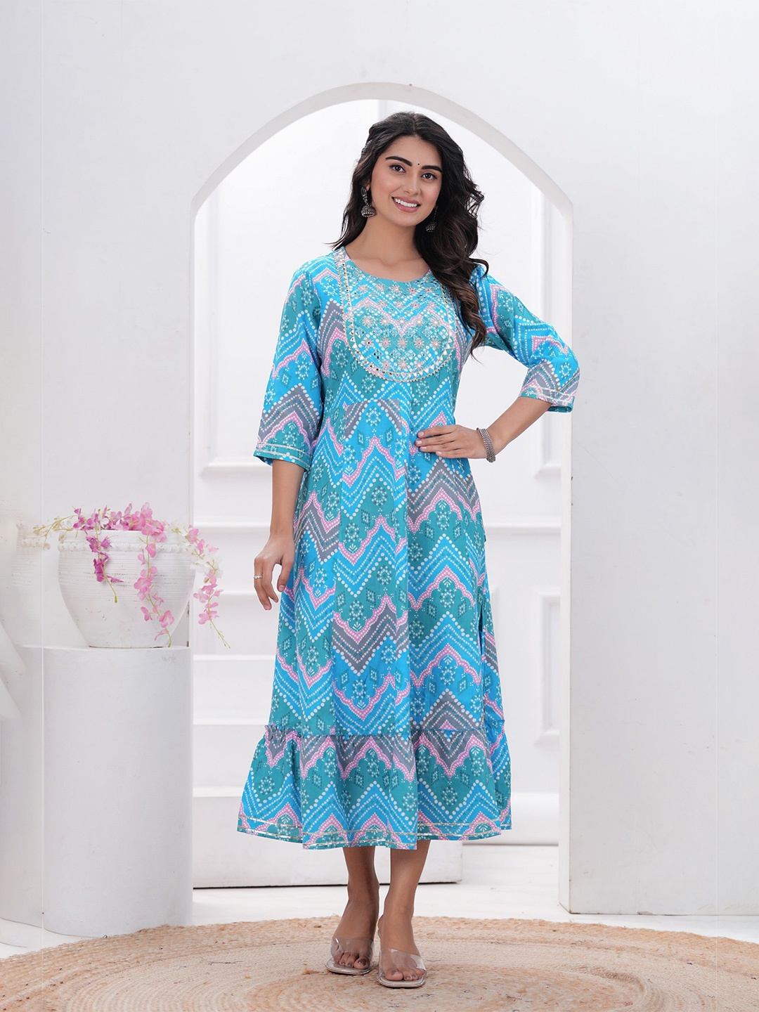 

VASUPRADA Women Midi A-line Kurta, Blue