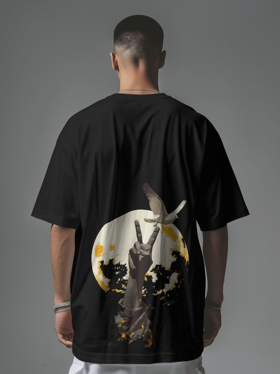 

C CALOYA Men Printed Raw Edge T-shirt, Black
