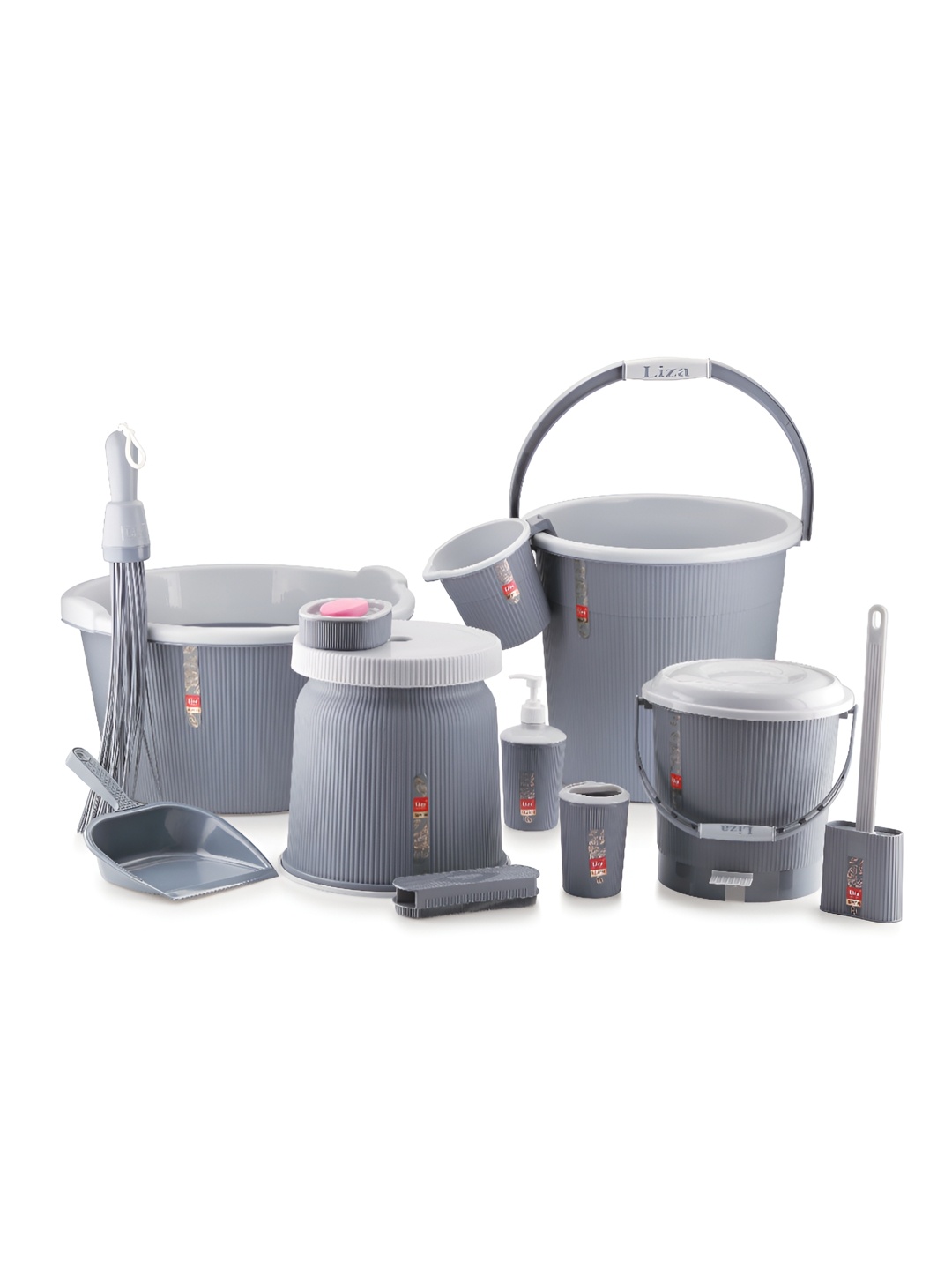 

NABHYA Jumbo Grey & White 12 Pieces Textured Matte Bath Accessories Set