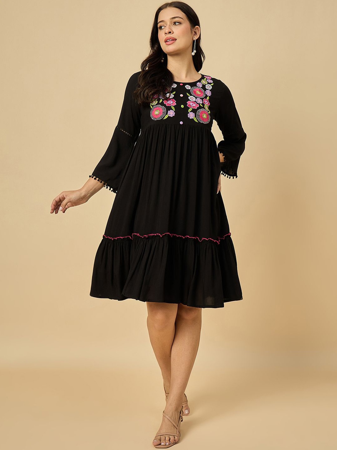 

Azira Embroidered Fit & Flare Dress, Black