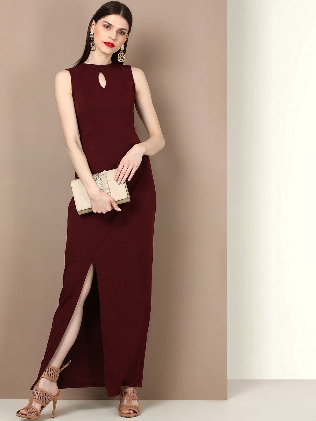 

Moda Rapido Women Keyhole Neck Formal Maxi Dress, Red